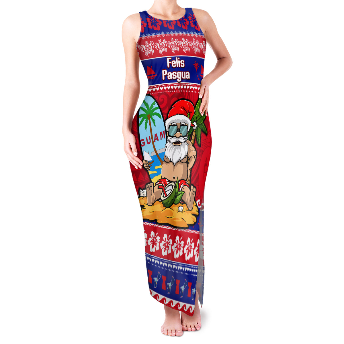 Custom Guam Christmas Family Matching Tank Maxi Dress and Hawaiian Shirt Guaman Santas Felis Pasgua LT14 Mom's Dress Blue - Polynesian Pride