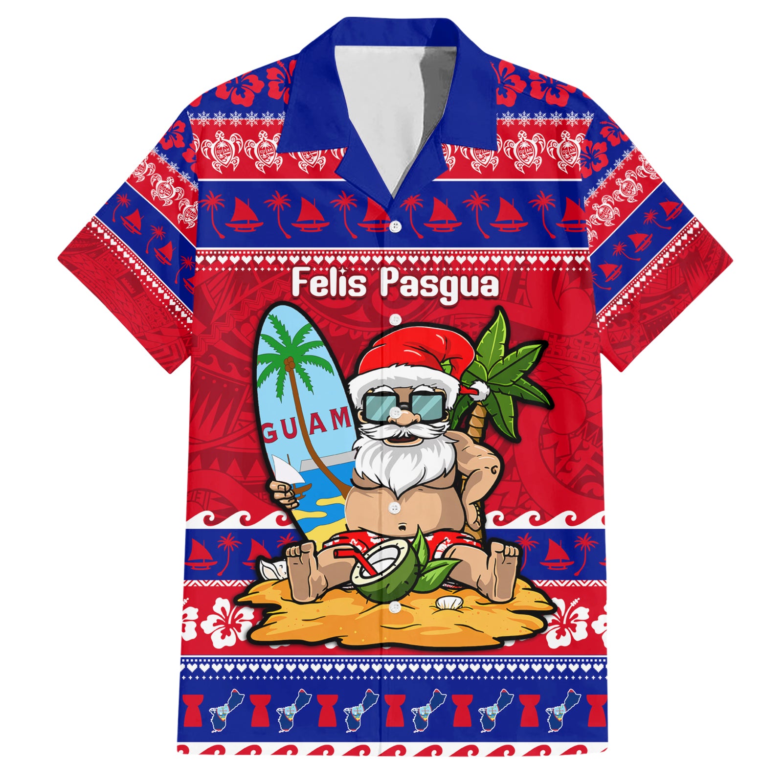 Custom Guam Christmas Hawaiian Shirt Guaman Santas Felis Pasgua LT14 Blue - Polynesian Pride