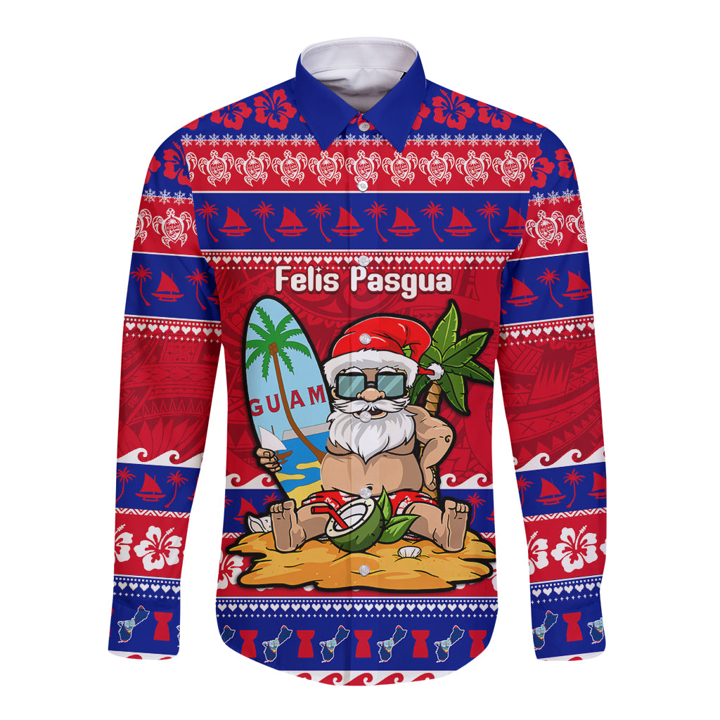 Custom Guam Christmas Long Sleeve Button Shirt Guaman Santas Felis Pasgua LT14 Unisex Blue - Polynesian Pride