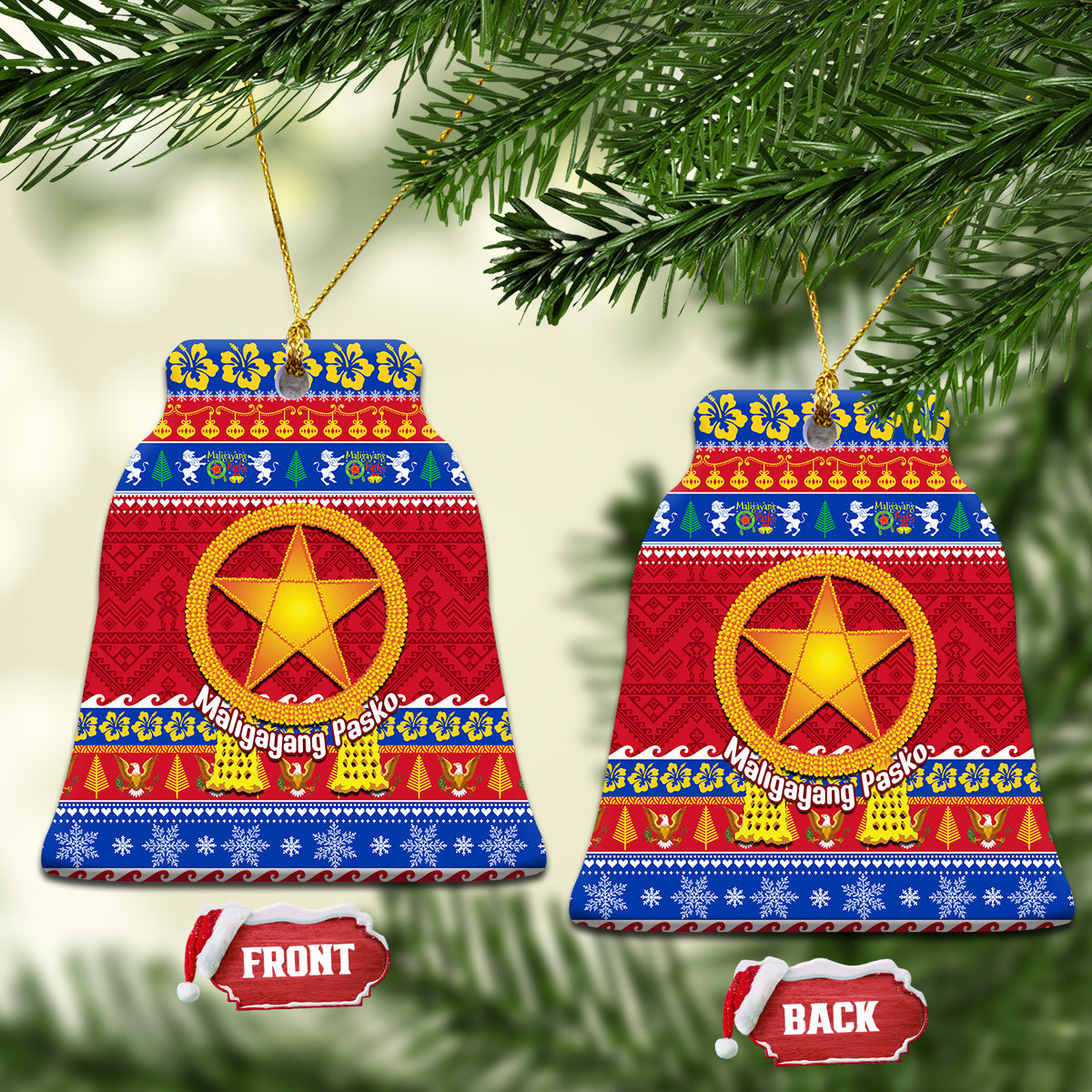 Custom Philippines Christmas Ceramic Ornament Filipino Parol Maligayang Pasko LT14 Bell Flake Blue - Polynesian Pride