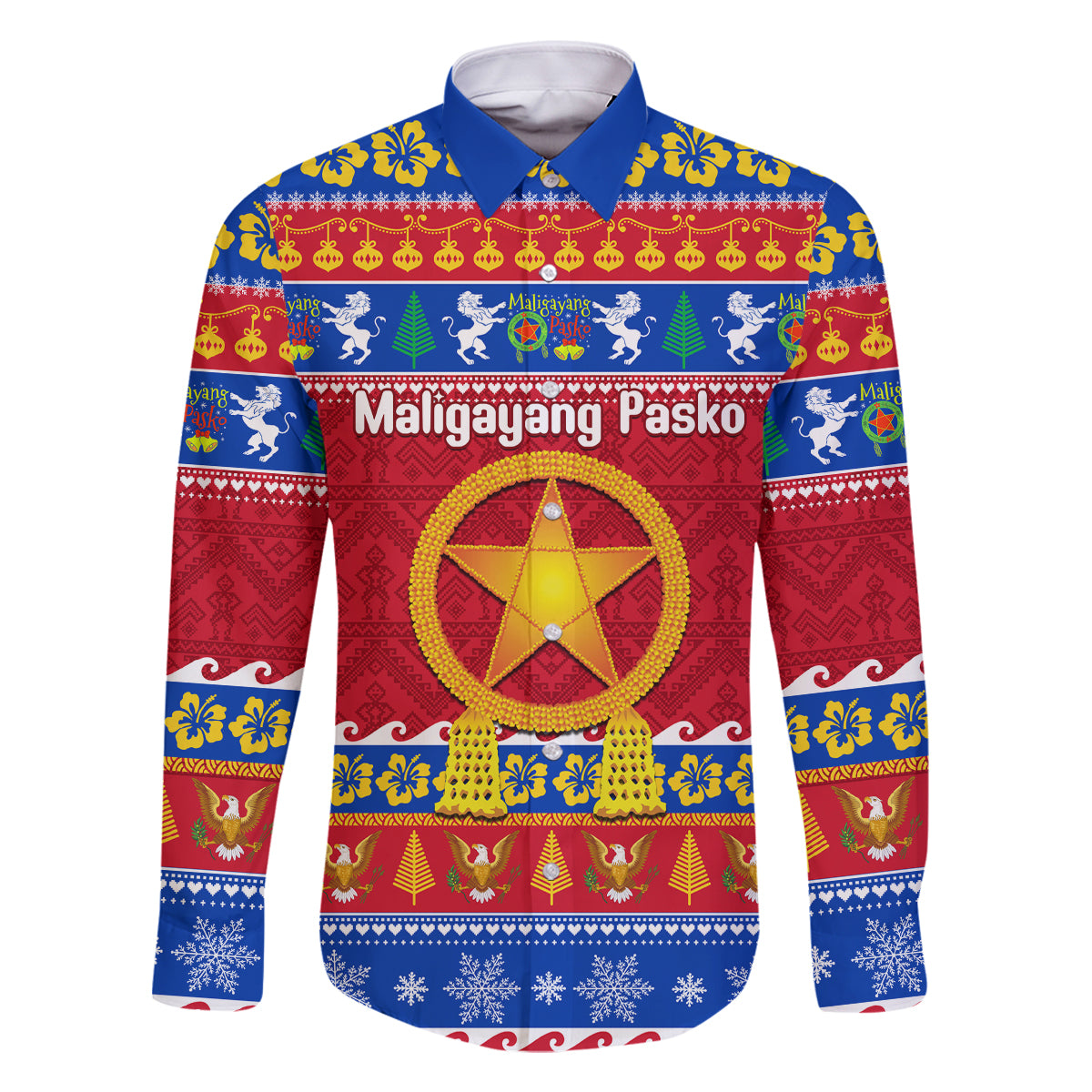Custom Philippines Christmas Family Matching Off Shoulder Maxi Dress and Hawaiian Shirt Filipino Parol Maligayang Pasko LT14 Dad's Shirt - Long Sleeve Blue - Polynesian Pride