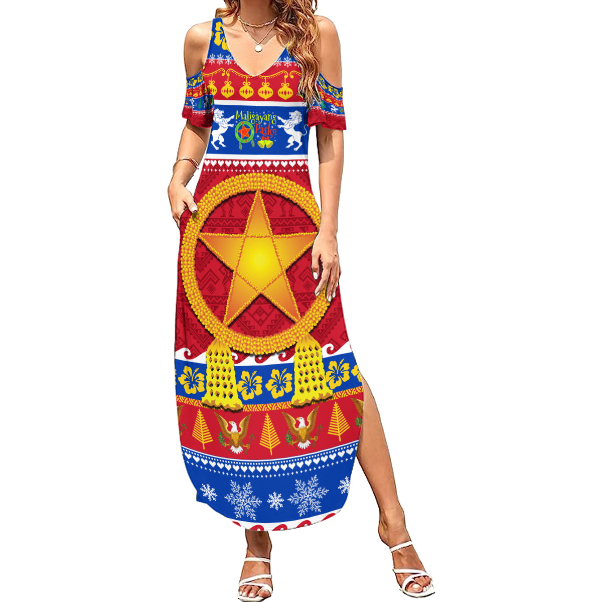 Custom Philippines Christmas Summer Maxi Dress Filipino Parol Maligayang Pasko LT14 Women Blue - Polynesian Pride