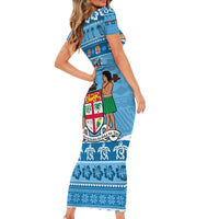 Custom Fiji Christmas Short Sleeve Bodycon Dress Fijian Tapa Marau na Kerisimasi LT14 - Polynesian Pride