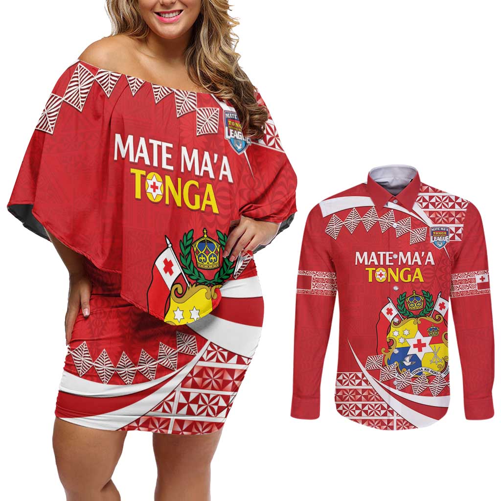 Custom Mate Maa Tonga Couples Matching Off Shoulder Short Dress and Long Sleeve Button Shirt 2024 Go Champions