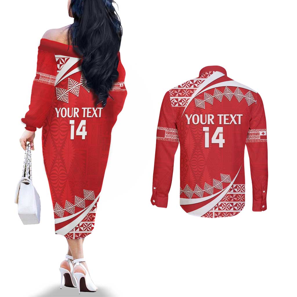 Custom Mate Maa Tonga Couples Matching Off The Shoulder Long Sleeve Dress and Long Sleeve Button Shirt 2024 Go Champions