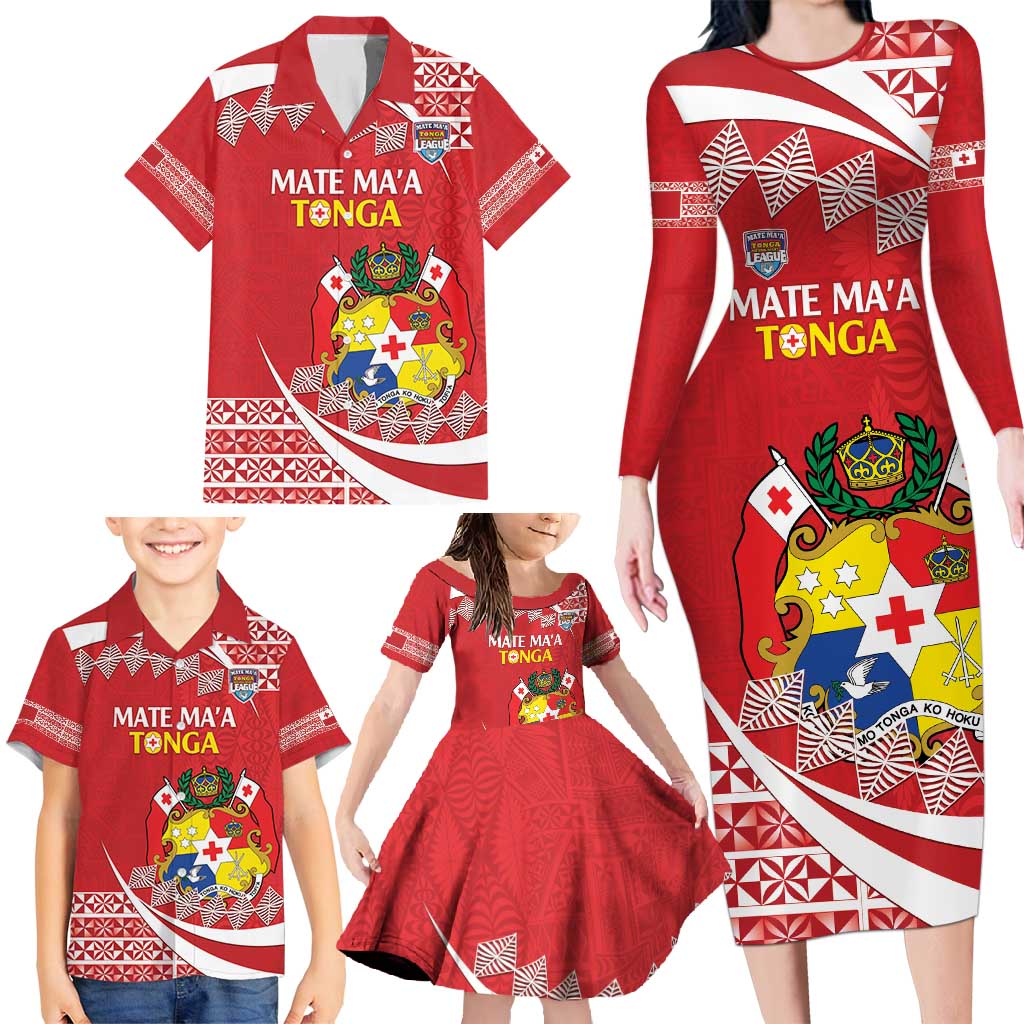 Custom Mate Maa Tonga Family Matching Long Sleeve Bodycon Dress and Hawaiian Shirt 2024 Go Champions LT14 - Polynesian Pride