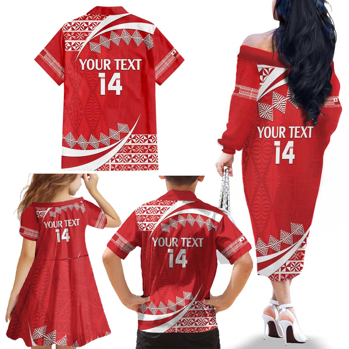 Custom Mate Maa Tonga Family Matching Off The Shoulder Long Sleeve Dress and Hawaiian Shirt 2024 Go Champions LT14 - Polynesian Pride