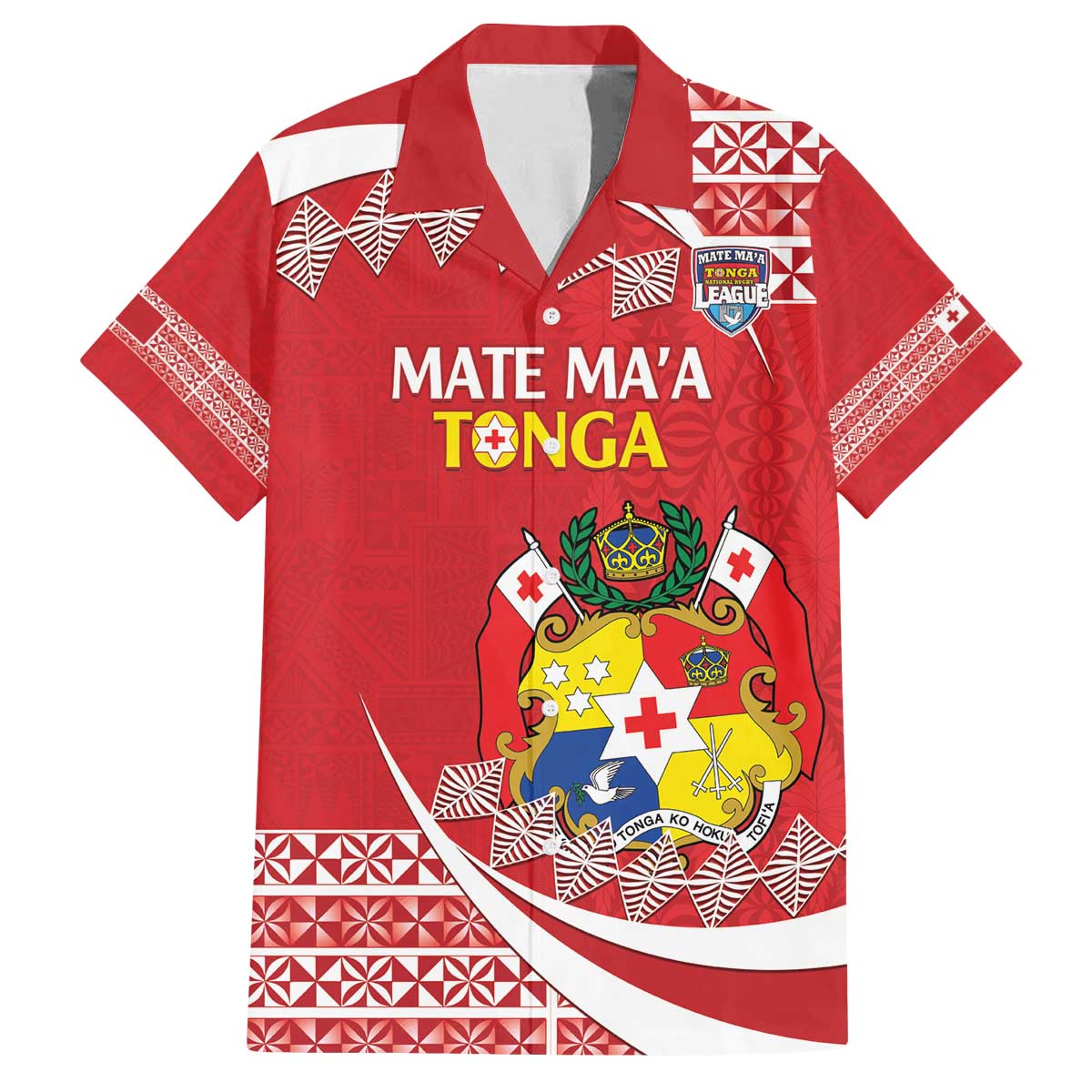 Custom Mate Maa Tonga Family Matching Off The Shoulder Long Sleeve Dress and Hawaiian Shirt 2024 Go Champions LT14 Dad's Shirt - Short Sleeve Red - Polynesian Pride