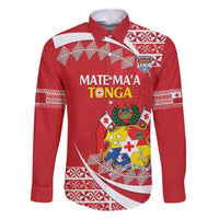Custom Mate Maa Tonga Family Matching Off The Shoulder Long Sleeve Dress and Hawaiian Shirt 2024 Go Champions LT14 Dad's Shirt - Long Sleeve Red - Polynesian Pride