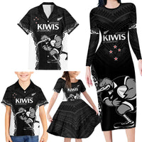 Aotearoa Rugby Custom Family Matching Long Sleeve Bodycon Dress and Hawaiian Shirt Maori Kiwi - Mascot Style LT14 - Polynesian Pride