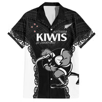 Aotearoa Rugby Custom Family Matching Long Sleeve Bodycon Dress and Hawaiian Shirt Maori Kiwi - Mascot Style LT14 Dad's Shirt - Short Sleeve Black - Polynesian Pride