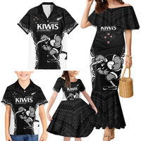 Aotearoa Rugby Custom Family Matching Mermaid Dress and Hawaiian Shirt Maori Kiwi - Mascot Style LT14 - Polynesian Pride