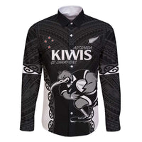 Aotearoa Rugby Custom Family Matching Mermaid Dress and Hawaiian Shirt Maori Kiwi - Mascot Style LT14 Dad's Shirt - Long Sleeve Black - Polynesian Pride