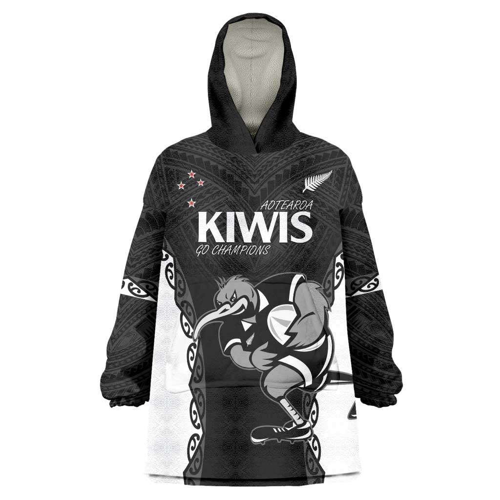 Aotearoa Rugby Custom Wearable Blanket Hoodie Maori Kiwi - Mascot Style