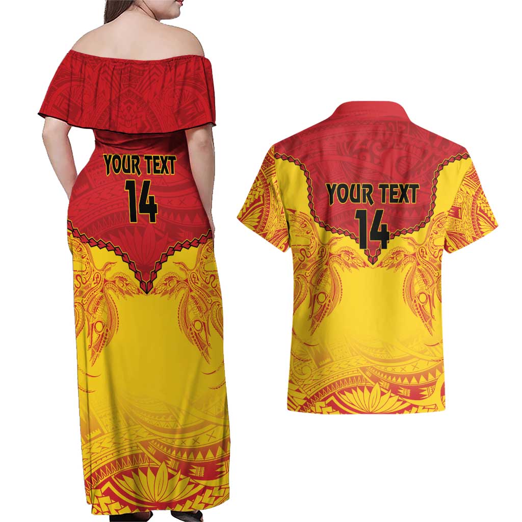 Papua New Guinea Rugby Custom Couples Matching Off Shoulder Maxi Dress and Hawaiian Shirt Go Kumuls PNG - Polynesian Pattern