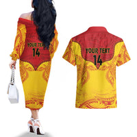 Papua New Guinea Rugby Custom Couples Matching Off The Shoulder Long Sleeve Dress and Hawaiian Shirt Go Kumuls PNG - Polynesian Pattern