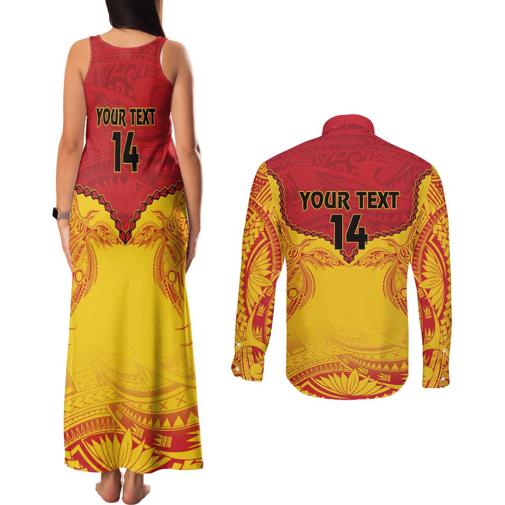 Papua New Guinea Rugby Custom Couples Matching Tank Maxi Dress and Long Sleeve Button Shirt Go Kumuls PNG - Polynesian Pattern