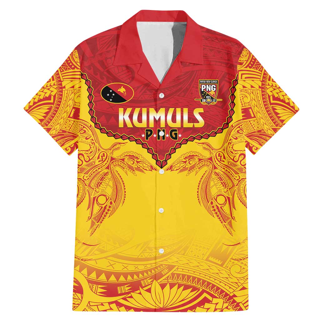 Papua New Guinea Rugby Custom Family Matching Mermaid Dress and Hawaiian Shirt Go Kumuls PNG - Polynesian Pattern LT14 Dad's Shirt - Short Sleeve Yellow - Polynesian Pride
