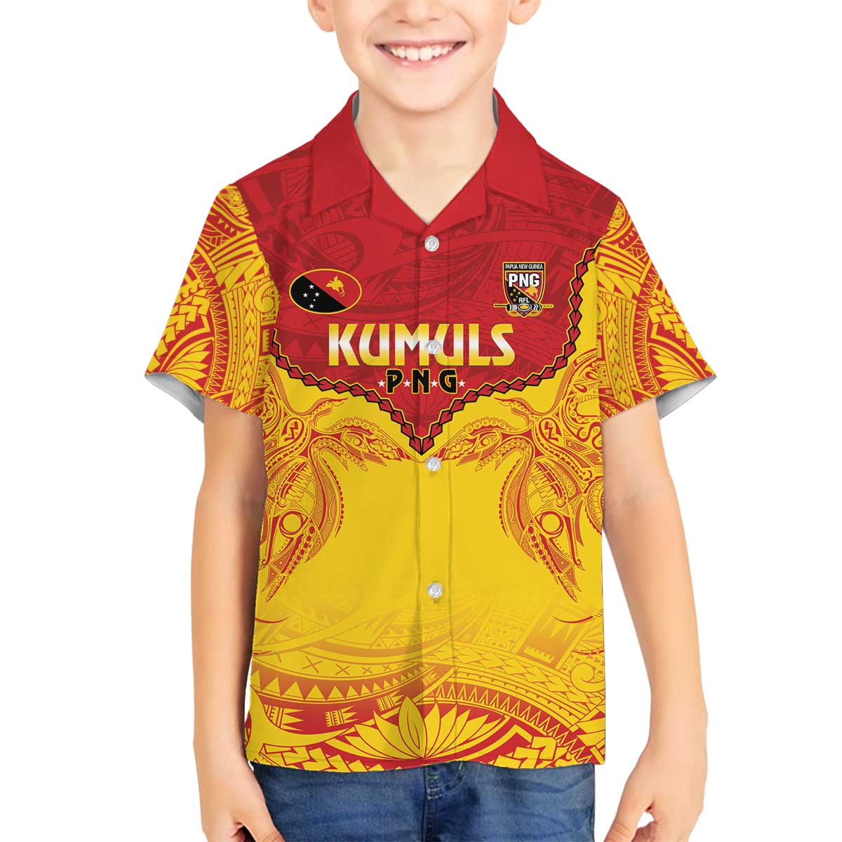 Papua New Guinea Rugby Custom Family Matching Off The Shoulder Long Sleeve Dress and Hawaiian Shirt Go Kumuls PNG - Polynesian Pattern