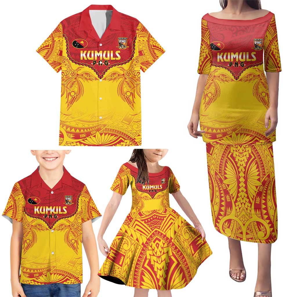 Papua New Guinea Rugby Custom Family Matching Puletasi and Hawaiian Shirt Go Kumuls PNG - Polynesian Pattern