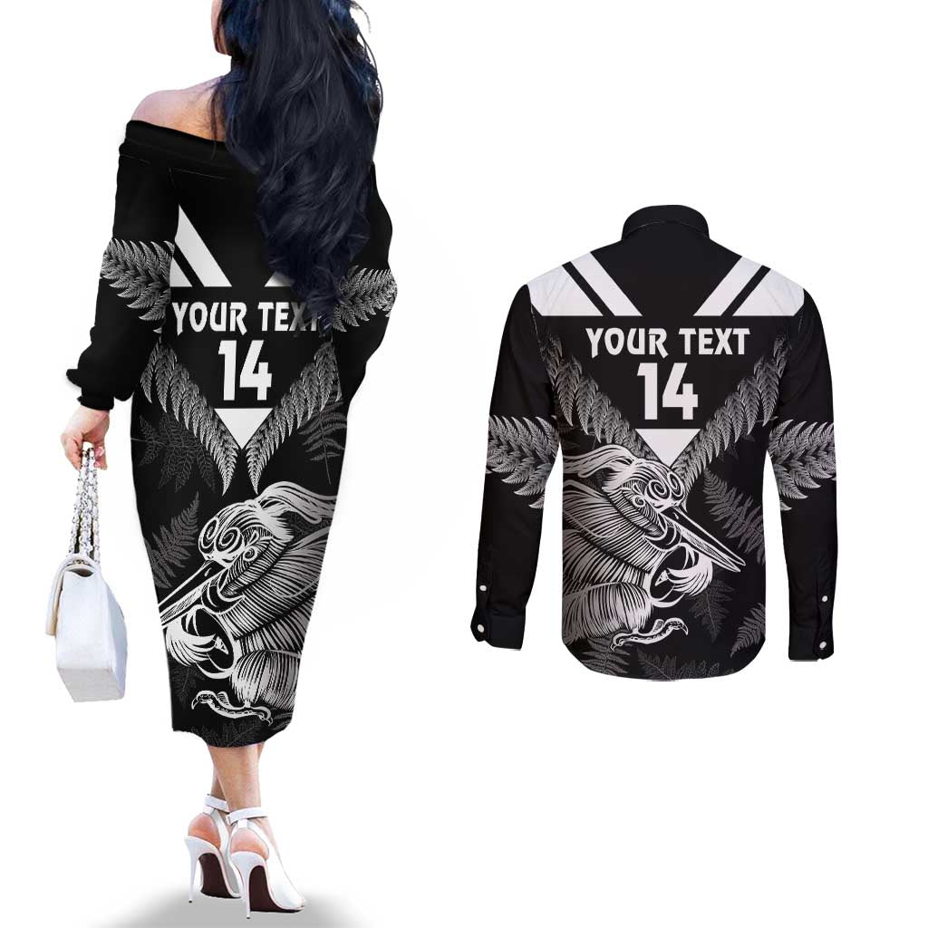 Aotearoa Silver Fern Rugby Custom Couples Matching Off The Shoulder Long Sleeve Dress and Long Sleeve Button Shirt 2024 Go Kiwi