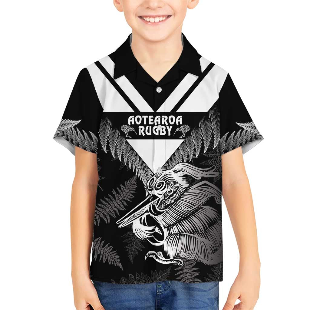 Aotearoa Silver Fern Rugby Custom Family Matching Long Sleeve Bodycon Dress and Hawaiian Shirt 2024 Go Kiwi LT14 Son's Shirt Black - Polynesian Pride