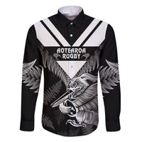 Aotearoa Silver Fern Rugby Custom Family Matching Off The Shoulder Long Sleeve Dress and Hawaiian Shirt 2024 Go Kiwi LT14 Dad's Shirt - Long Sleeve Black - Polynesian Pride