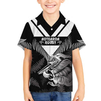 Aotearoa Silver Fern Rugby Custom Family Matching Off The Shoulder Long Sleeve Dress and Hawaiian Shirt 2024 Go Kiwi LT14 Son's Shirt Black - Polynesian Pride
