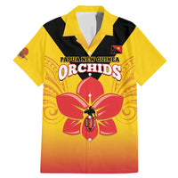 Orchids PNG Rugby Custom Family Matching Mermaid Dress and Hawaiian Shirt Go Champions Papua New Guinea LT14 Dad's Shirt - Short Sleeve Yellow - Polynesian Pride