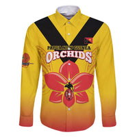 Orchids PNG Rugby Custom Family Matching Mermaid Dress and Hawaiian Shirt Go Champions Papua New Guinea LT14 Dad's Shirt - Long Sleeve Yellow - Polynesian Pride