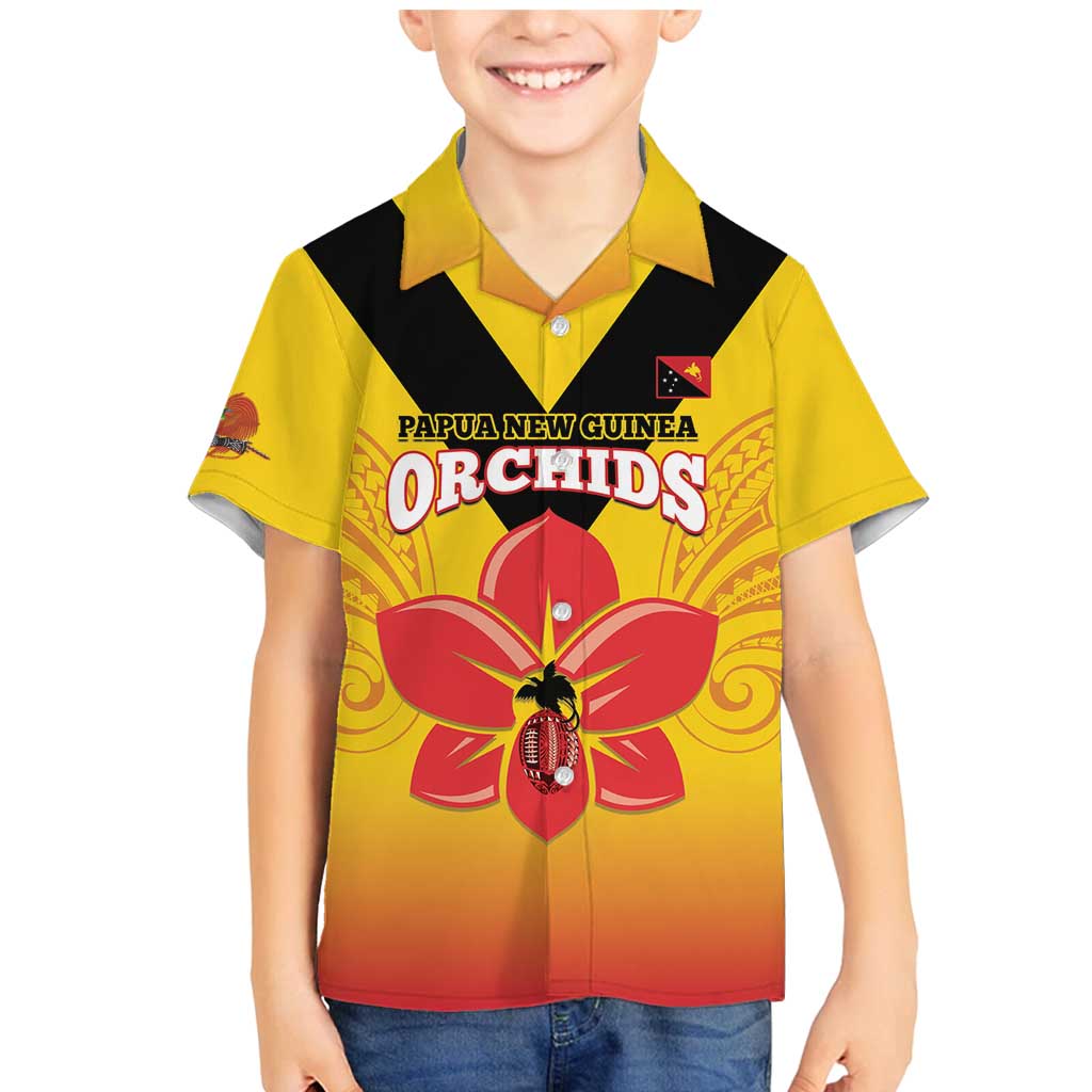 Orchids PNG Rugby Custom Family Matching Mermaid Dress and Hawaiian Shirt Go Champions Papua New Guinea LT14 Son's Shirt Yellow - Polynesian Pride