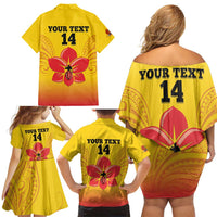 Orchids PNG Rugby Custom Family Matching Off Shoulder Short Dress and Hawaiian Shirt Go Champions Papua New Guinea