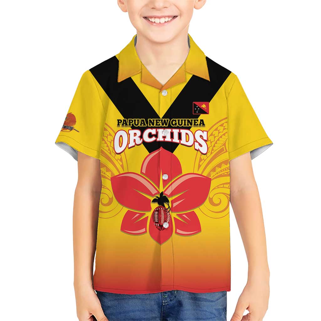 Orchids PNG Rugby Custom Family Matching Short Sleeve Bodycon Dress and Hawaiian Shirt Go Champions Papua New Guinea LT14 Son's Shirt Yellow - Polynesian Pride