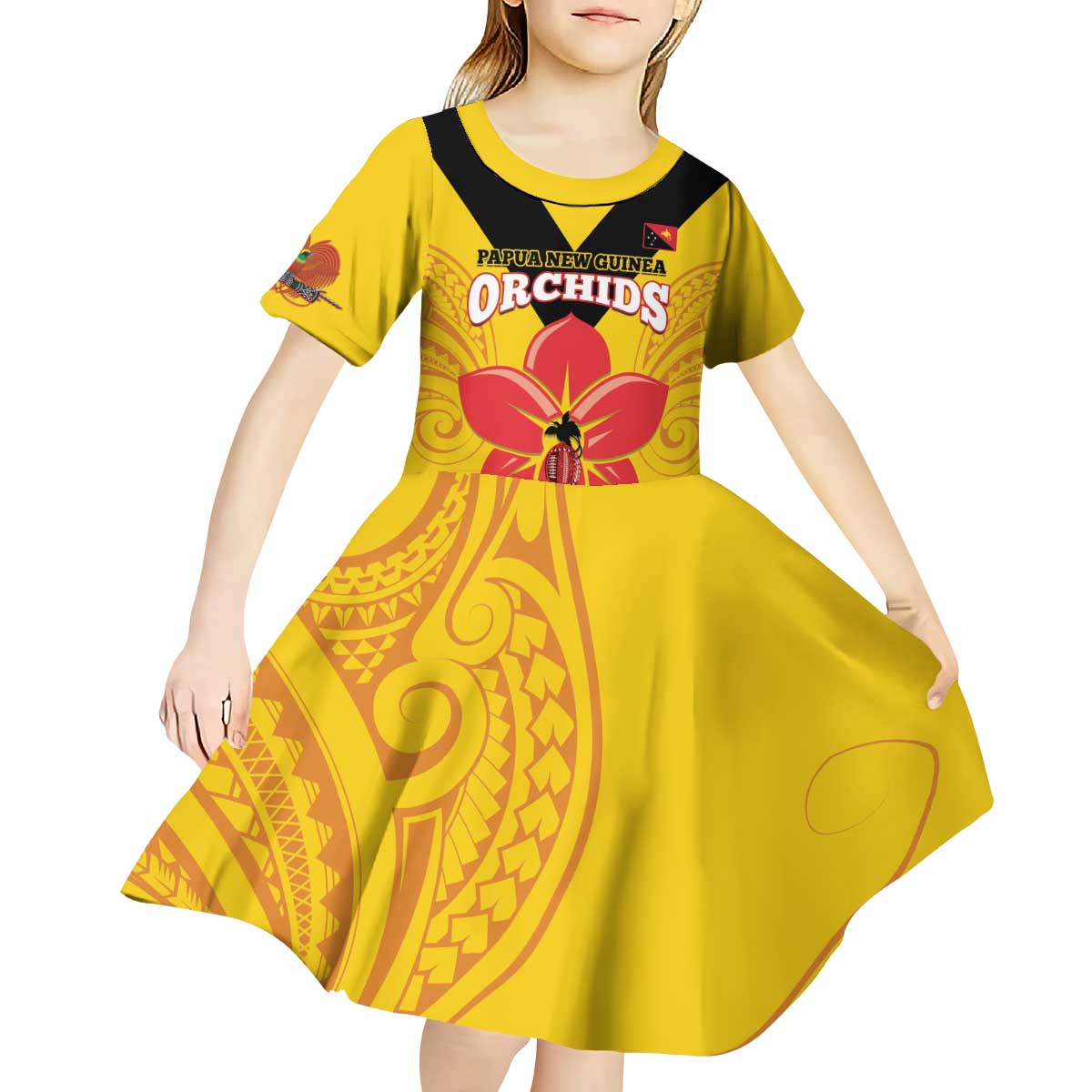 Orchids PNG Rugby Custom Kid Short Sleeve Dress Go Champions Papua New Guinea