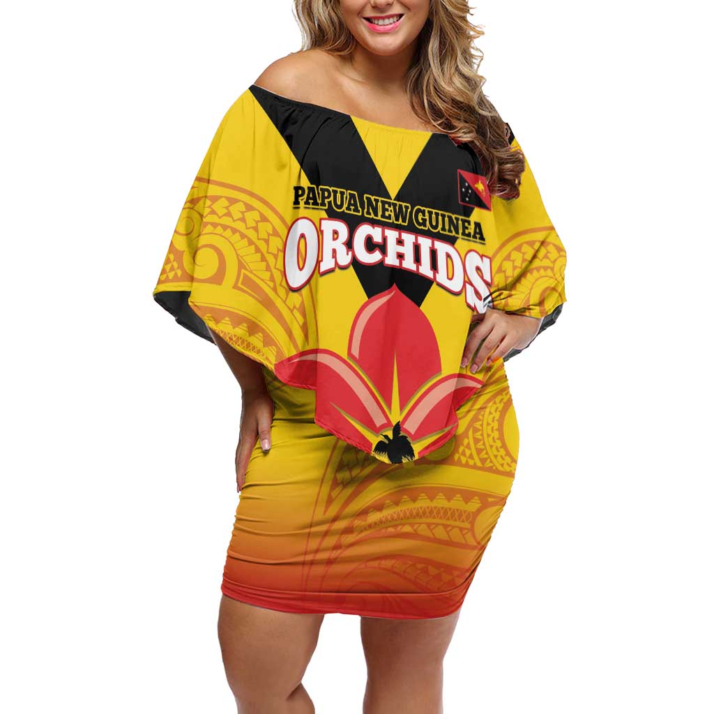 Orchids PNG Rugby Custom Off Shoulder Short Dress Go Champions Papua New Guinea