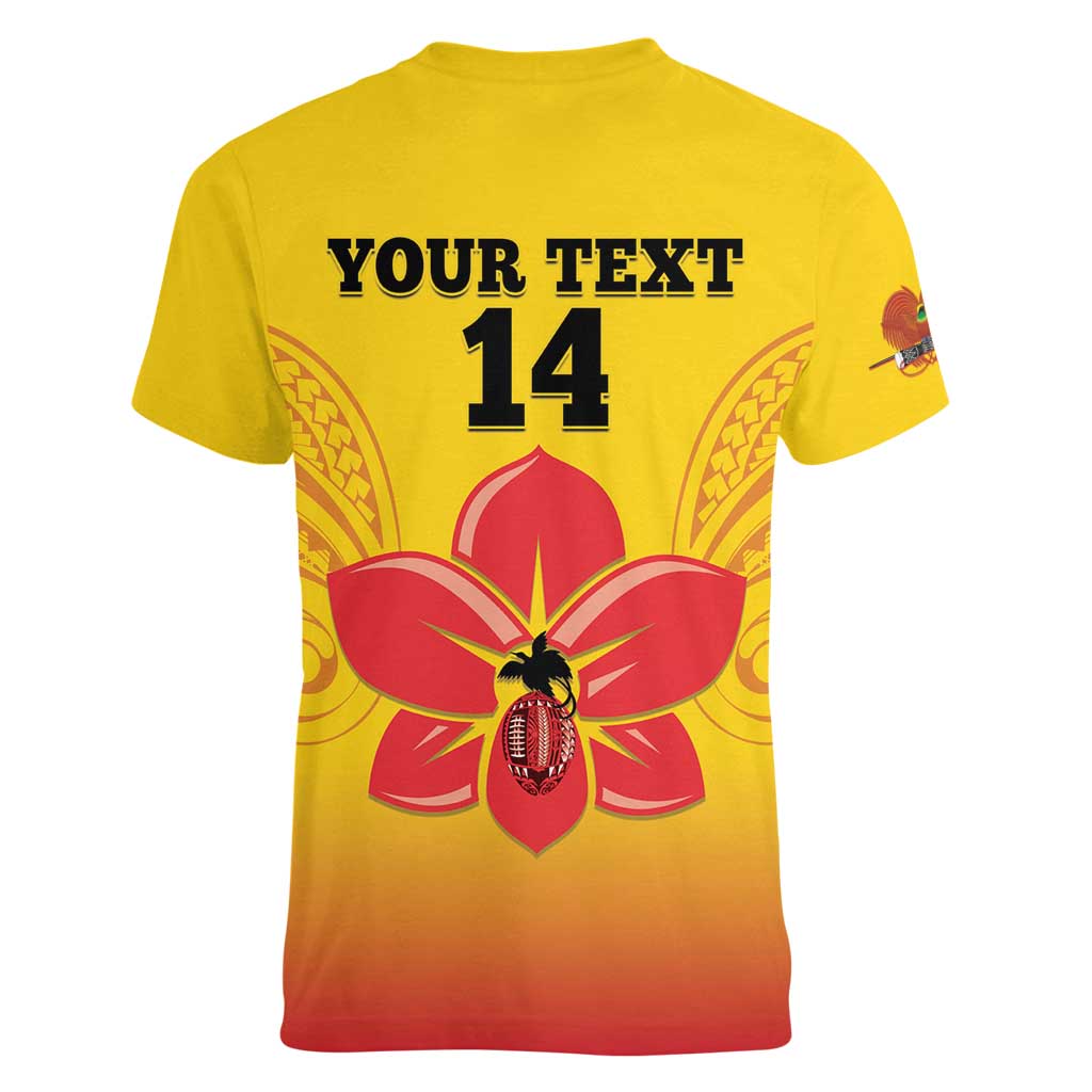 Orchids PNG Rugby Custom Women V-Neck T-Shirt Go Champions Papua New Guinea