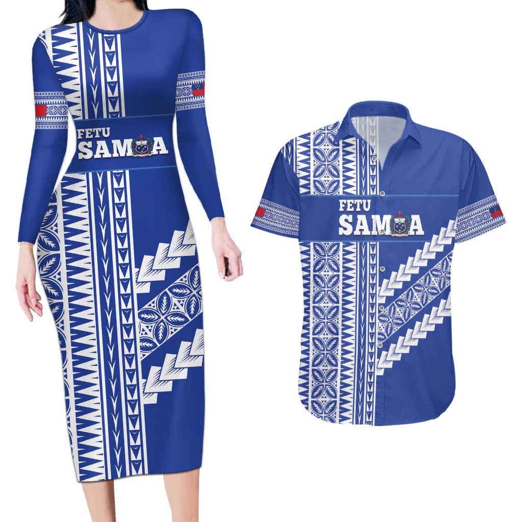 Fetu Samoa Rugby Custom Couples Matching Long Sleeve Bodycon Dress and Hawaiian Shirt Siapo Pattern - Sporty Style