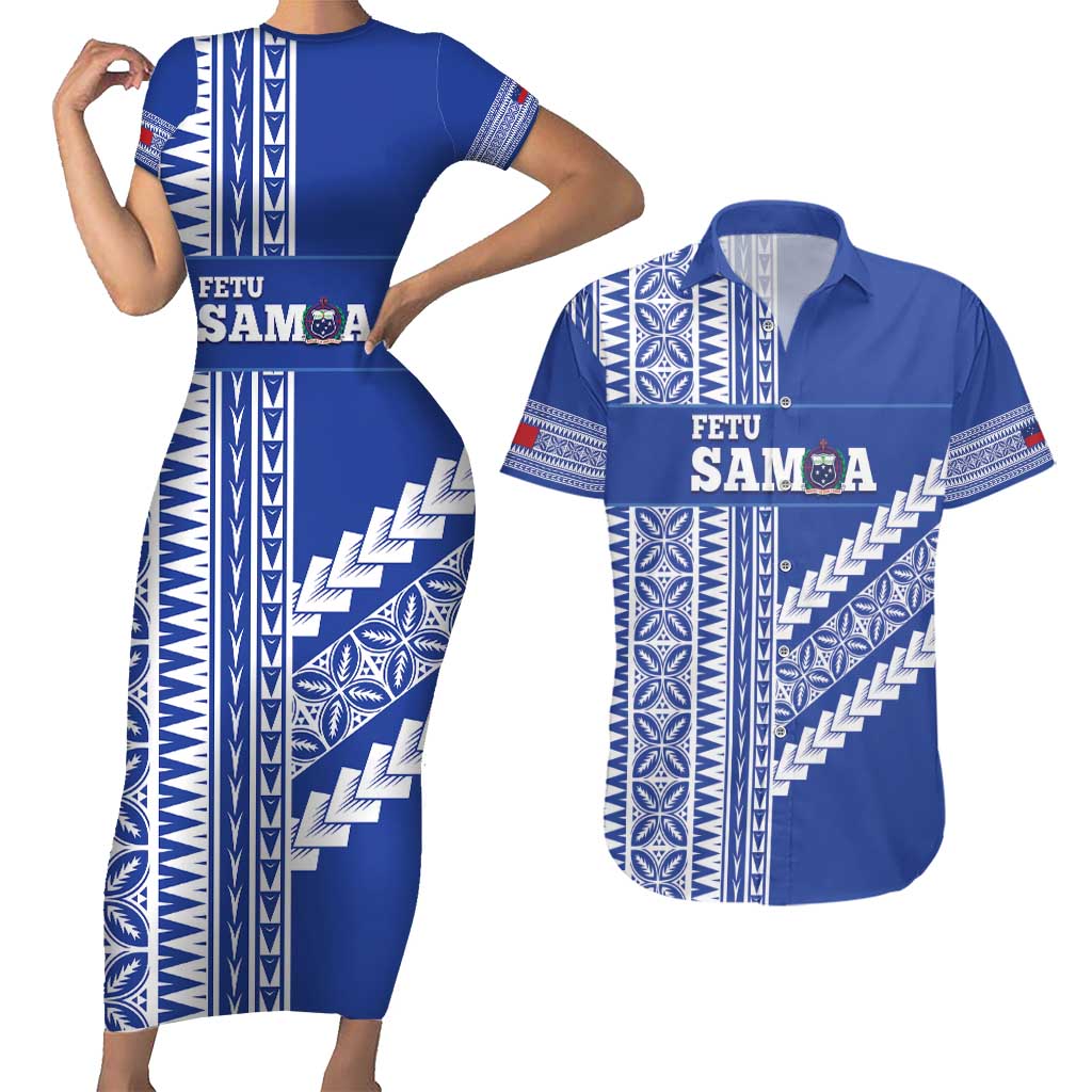 Fetu Samoa Rugby Custom Couples Matching Short Sleeve Bodycon Dress and Hawaiian Shirt Siapo Pattern - Sporty Style