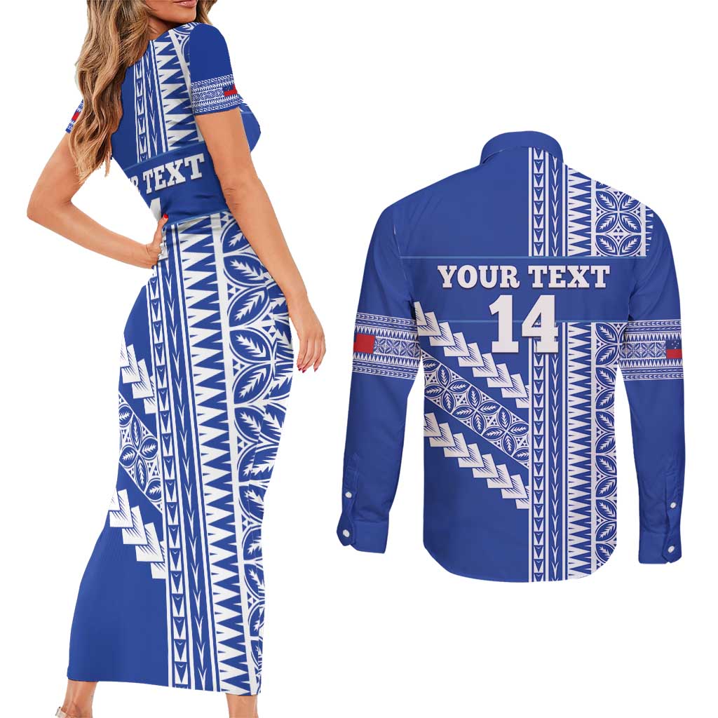 Fetu Samoa Rugby Custom Couples Matching Short Sleeve Bodycon Dress and Long Sleeve Button Shirt Siapo Pattern - Sporty Style