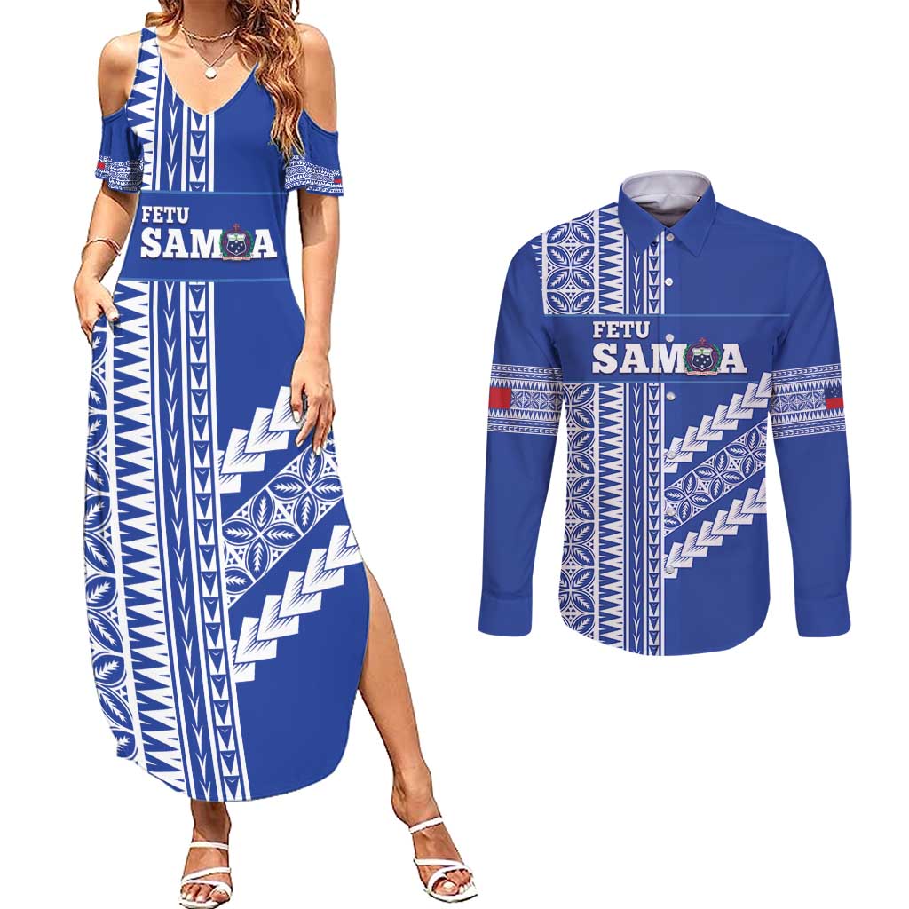 Fetu Samoa Rugby Custom Couples Matching Summer Maxi Dress and Long Sleeve Button Shirt Siapo Pattern - Sporty Style