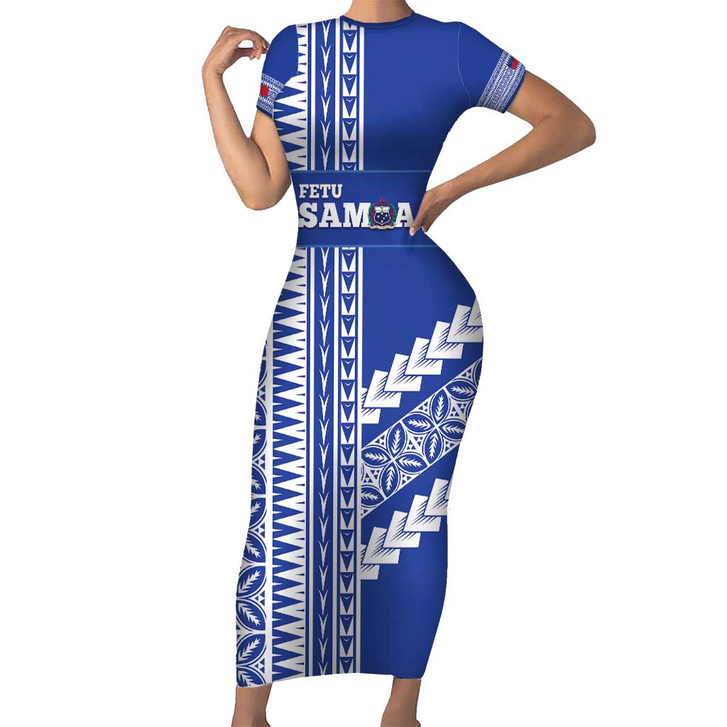 Fetu Samoa Rugby Custom Short Sleeve Bodycon Dress Siapo Pattern - Sporty Style