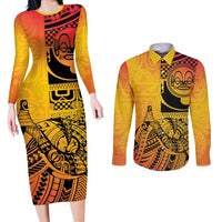 Marquesas Islands Couples Matching Long Sleeve Bodycon Dress and Long Sleeve Button Shirt Marquesan Matatiki Fish Hook Patutiki - Polynesian Pride