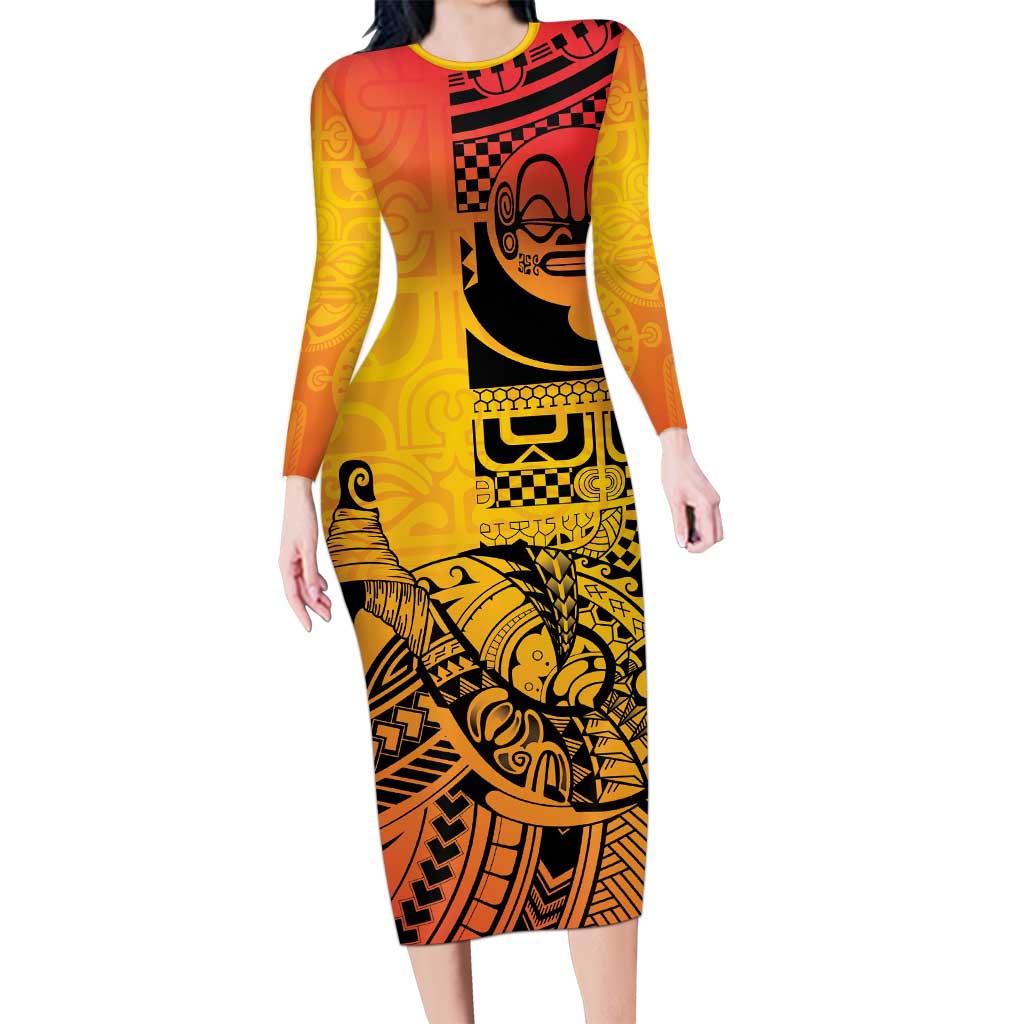Marquesas Islands Family Matching Long Sleeve Bodycon Dress and Hawaiian Shirt Marquesan Matatiki Fish Hook Patutiki - Polynesian Pride