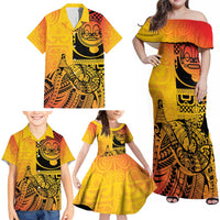 Marquesas Islands Family Matching Off Shoulder Maxi Dress and Hawaiian Shirt Marquesan Matatiki Fish Hook Patutiki - Polynesian Pride