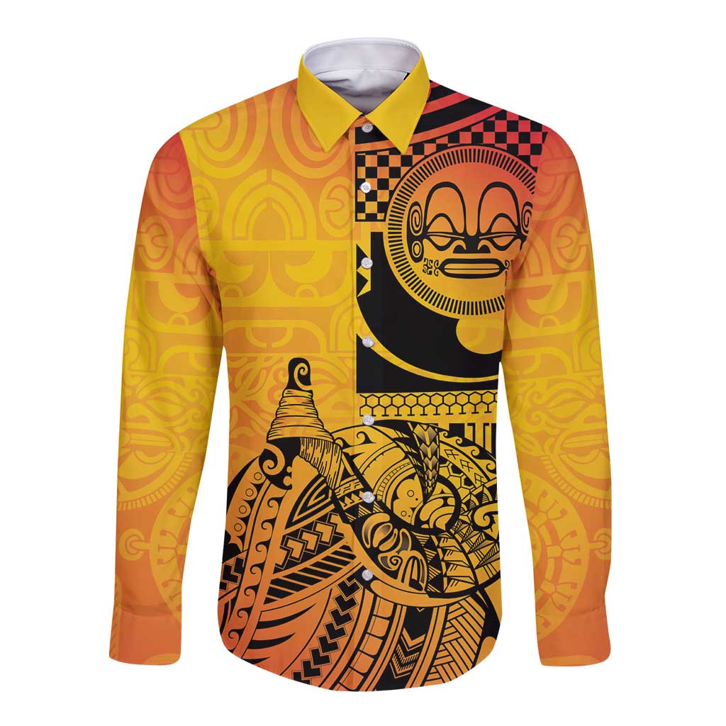 Marquesas Islands Long Sleeve Button Shirt Marquesan Matatiki Fish Hook Patutiki - Polynesian Pride