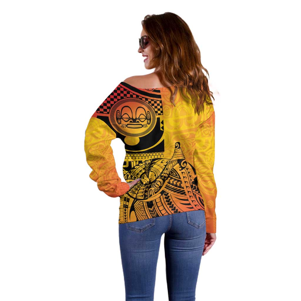 Marquesas Islands Off Shoulder Sweater Marquesan Matatiki Fish Hook Patutiki - Polynesian Pride