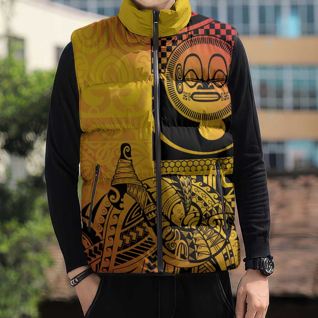 Marquesas Islands Sleeveless Puffer Jacket Marquesan Matatiki Fish Hook Patutiki - Polynesian Pride