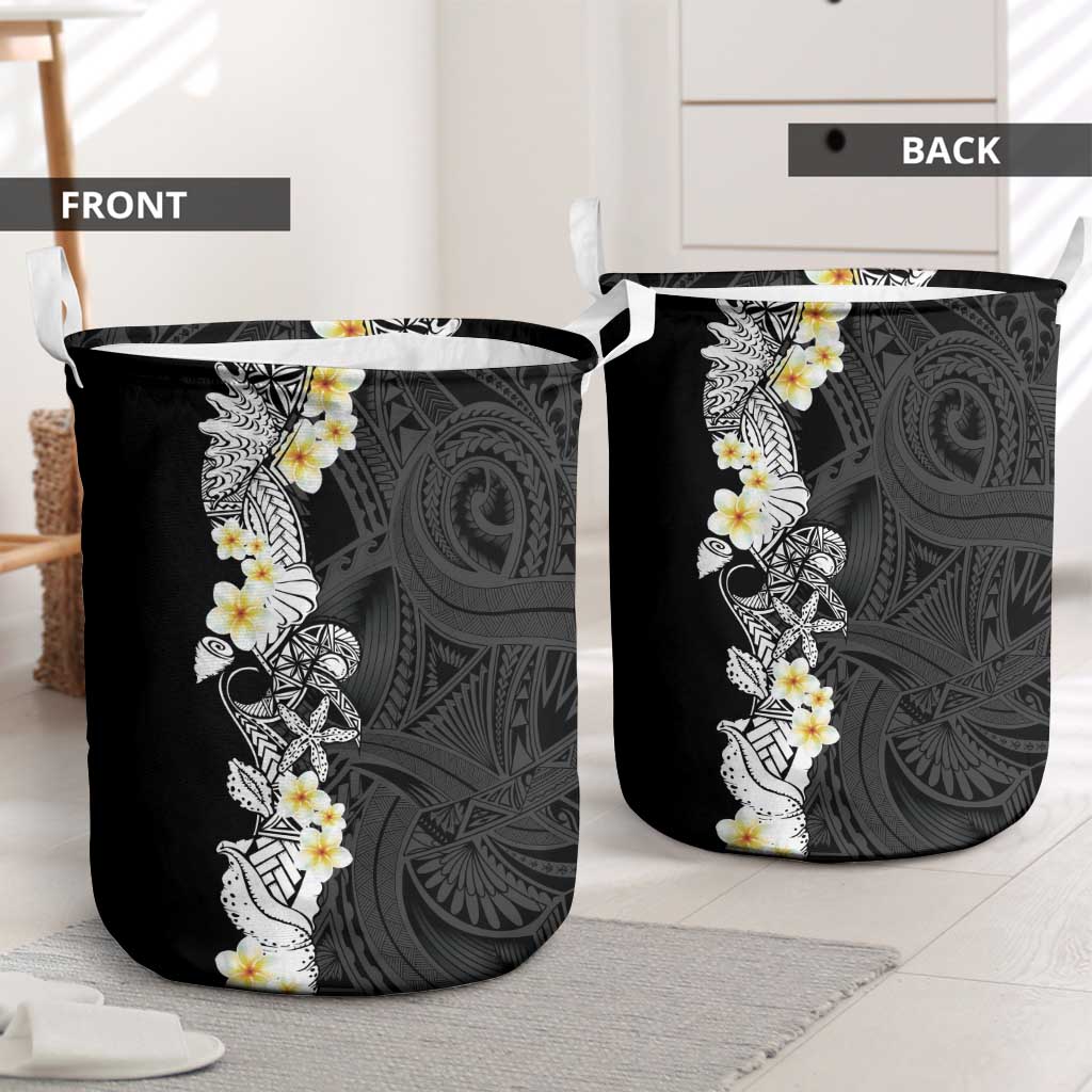 Black Samoa Tattoo Laundry Basket Plumeria Samoan Ocean Tatau Pattern - Polynesian Pride