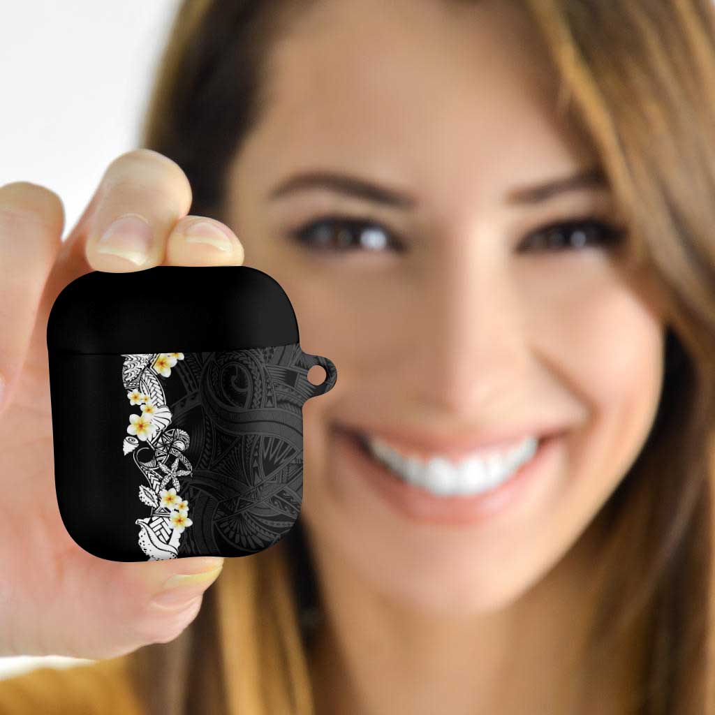Black Samoa Tattoo AirPods Case Plumeria Samoan Ocean Tatau Pattern - Polynesian Pride