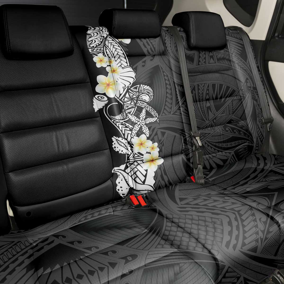 Black Samoa Tattoo Back Car Seat Cover Plumeria Samoan Ocean Tatau Pattern - Polynesian Pride